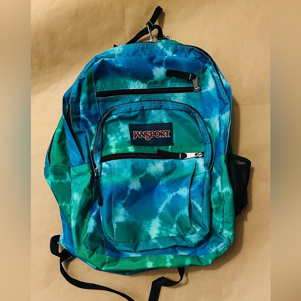 Jansport Green and Blue Tie-Dye Backpack